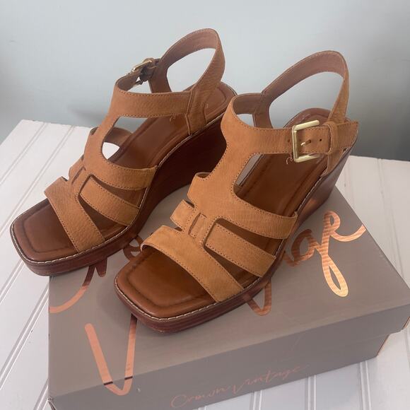 Crown Vintage Tanija Wedge Sandals Shoes Toasted Almond Size Womens 8.5 - Picture 3 of 9